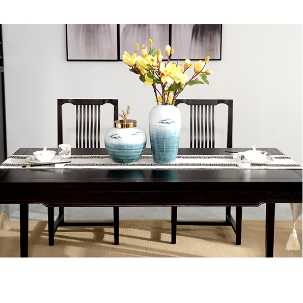 新中式长方形实木现代简约餐桌椅组合6人4人家用洽谈桌椅